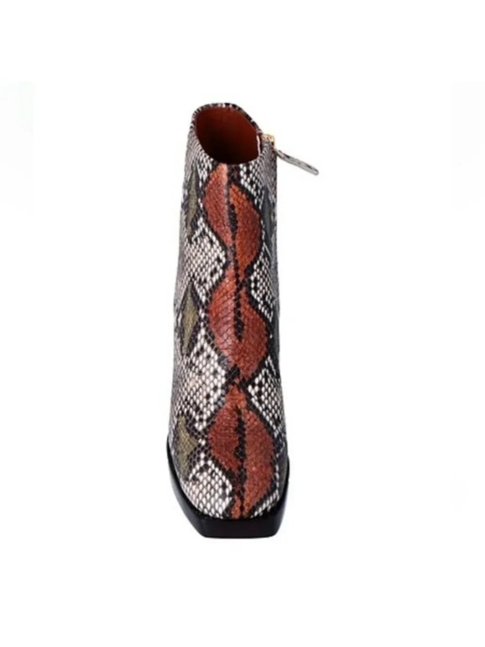 Tory Burch Ruby Python-Embossed Ankle Boots Size 8 Aspen Block Heel Chain Accent